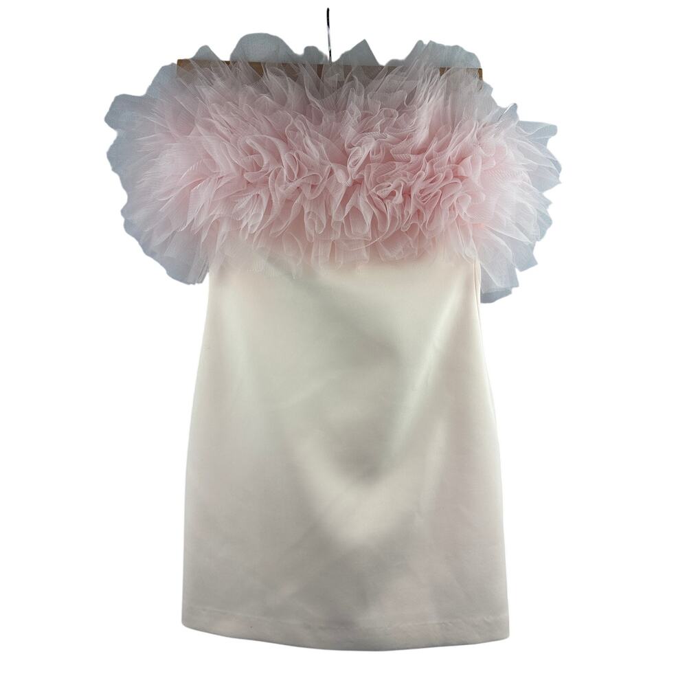 Zara Pink and Cream Strapless Mini Dress with Ruffled Bodice